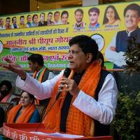 New Delhi, India - November 27 2022 - Piyush Goyal Cabinet Minister and core member of Bharatiya Janata Party - BJP during a rally in support of BJP candidate ahead of MCD local body Elections 2022 photo