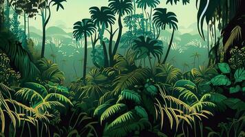 Botanical Jungle Digital Print Wallpaper features a perfect tropical forest scenery photo