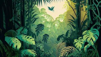 Botanical Jungle Digital Print Wallpaper features a perfect tropical forest scenery photo