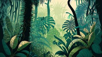 Botanical Jungle Digital Print Wallpaper features a perfect tropical forest scenery photo