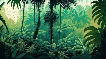 Botanical Jungle Digital Print Wallpaper features a perfect tropical forest scenery photo