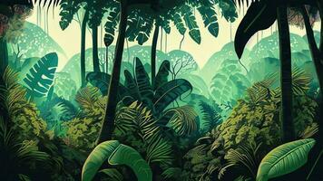 Botanical Jungle Digital Print Wallpaper features a perfect tropical forest scenery photo