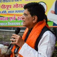 New Delhi, India - November 27 2022 - Piyush Goyal Cabinet Minister and core member of Bharatiya Janata Party - BJP during a rally in support of BJP candidate ahead of MCD local body Elections 2022 photo