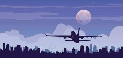 A plane taking off over the city in the evening light. Vector. vector