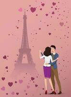 Dance of lovers in front of the Eiffel Tower. Vector. vector