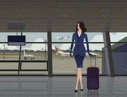 Stewardess in the airport terminal against the background of the window. Vector. vector