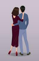 The guy and the girl stand embracing and look into the distance. Vector. vector