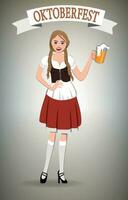oktoberfest, niña con un vaso de cerveza. vector. vector