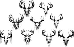 Deer head set. Black and white vector illustration for tattoo.