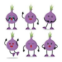 Cute red onion character different pose activity expression vector illustration set