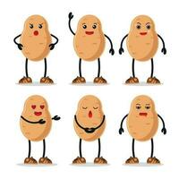 Cute happy potato character different pose activity. funny vegetable different face expression vector illustration set.