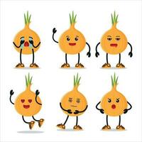 Cute onion character different pose activity expression vector illustration set