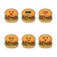 Cute melting cheese hamburger character different pose activity expression vector illustration set