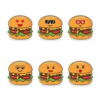 Cute melting cheese hamburger character different pose activity expression vector illustration set