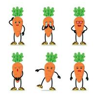 Cute carrot character different pose activity. Different vegetable expression vector illustration set