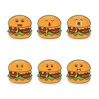Cute happy melting cheese hamburger character different pose activity expression vector illustration set