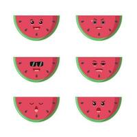 Cute half watermelon character different pose activity. funny Fruit different face expression vector illustration set.