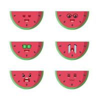 Cute half slice watermelon character different pose activity. funny Fruit different face expression vector illustration set.