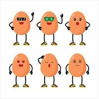 Cute happy chicken egg wear sunglasses different pose activity. funny egg different face expression vector illustration