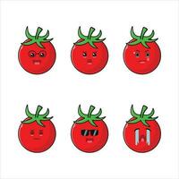 Cute tomato different pose activity. funny vegetable different face expression vector illustration set.