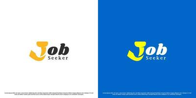 Job seeker logotype design illustration. Simple flat silhouette combined letter J tie for word job modern minimalist. Letter j symbol icon for job seeker job vacancy recruitment career company career. vector