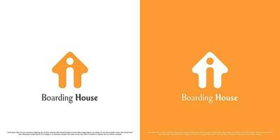 Boarding house logo design illustration. Flat silhouette simple minimalist boarding house comfortable residential house building. Apartment hotel cozy occupancy rental design. vector