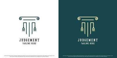 Court pillar logo design illustration. Flat line art silhouette simple modern creative geometric shape court justice punishment judge lawyer executive pillar balance object. vector