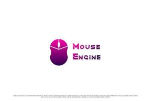 Computer mouse logo design illustration. Flat creative silhouette mouse laptop computer hardware accessories cable wireless modern gradient. Pc gear monitor cpu core system business icon symbol sign. vector