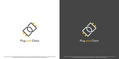 Electric plug logo design illustration. Simple flat creative silhouette electric plug chain cable network company business symbol icon. vector