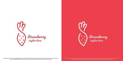 Strawberry minimalist logo design illustration. Strawberry line art silhouette simple minimalist fresh fruit vegetarian plantation produce healthy food. vector