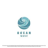 Circle ocean logo design illustration. Flat silhouette simple modern minimalist natural landscape ocean waves seashore. Vacation underwater travel icon symbol in circle shape. vector