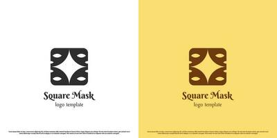 Theater square mask logo design illustration. Simple flat silhouette shadow minimalist elegant actor face mask theater stage performance opera story drama film movie pattern in square. vector