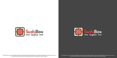 Sushi entrega logo diseño ilustración. moderno creativo silueta de japonés tradicional comida Sushi caja en un cuadrado almuerzo caja. Fresco japonés rápido comida sashimi maki udon camarón restaurante icono. vector