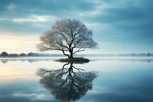 un hermosa invierno paisaje con un floral en el calma lago ai generativo foto