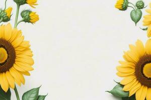 Beautiful floral background with sunflowers. Floral frame AI Generative photo