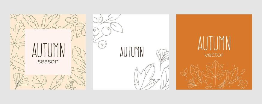 Autumn design for posters in social media banners. A set with designer autumn posts. Vector template for the design of a page in social networks. Layout for promotion.stylish design of a square banner
