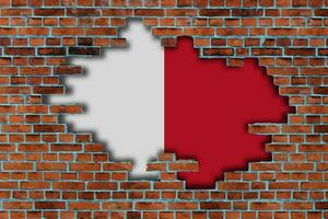 3D Flag of Malta behind the broken old stone wall background. photo
