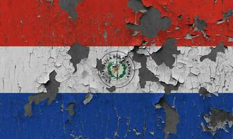 3D Flag of Paraguay on an old stone wall background. photo