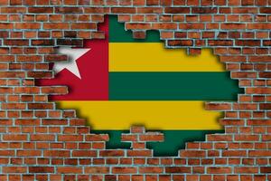 3D Flag of Togo behind the broken old stone wall background. photo