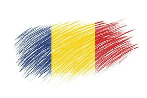 3D Flag of Romania on vintage style brush background. photo