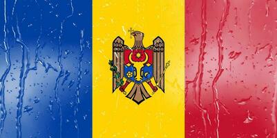 3d bandera de Moldavia en un vaso con agua soltar antecedentes. foto