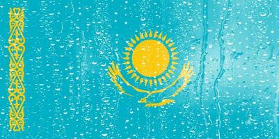 3D Flag of Kazakhstan on a glass photo