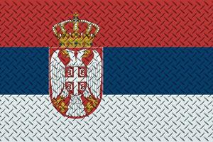 3D Flag of Serbia on a metal wall background. photo