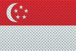 3d bandera de Singapur en un metal pared antecedentes. foto
