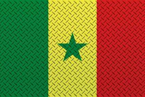 3D Flag of Senegal on a metal wall background. photo