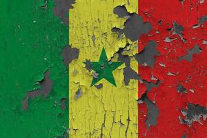 3D Flag of Senegal on an old stone wall background. photo