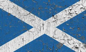 3D Flag of Scotland on an old stone wall background. photo