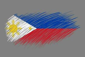 3D Flag of Philippines on vintage style brush background. photo