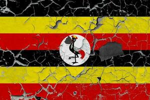 3d bandera de Uganda en un antiguo Roca pared antecedentes. foto
