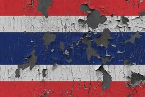 3D Flag of Thailand on an old stone wall background. photo